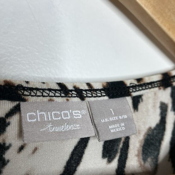 Chicos Travelers Leopard Print Top Womens 8/10 M 1 Slinky Knit Animal Resort - Picture 4 of 6